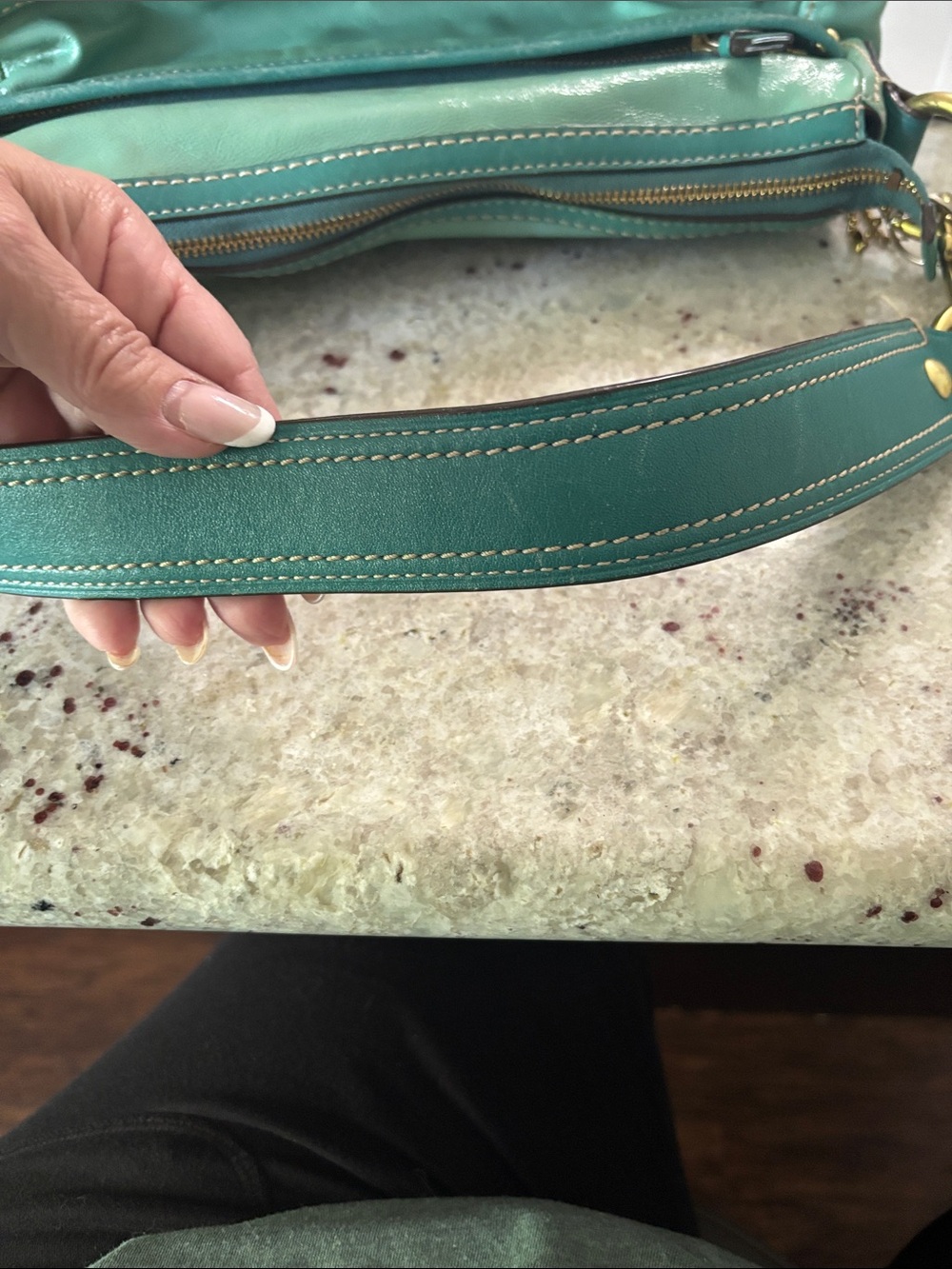 Coach Vintage Teal Leather Shoulder Bag with Front Pockets - Picture 11 of 15